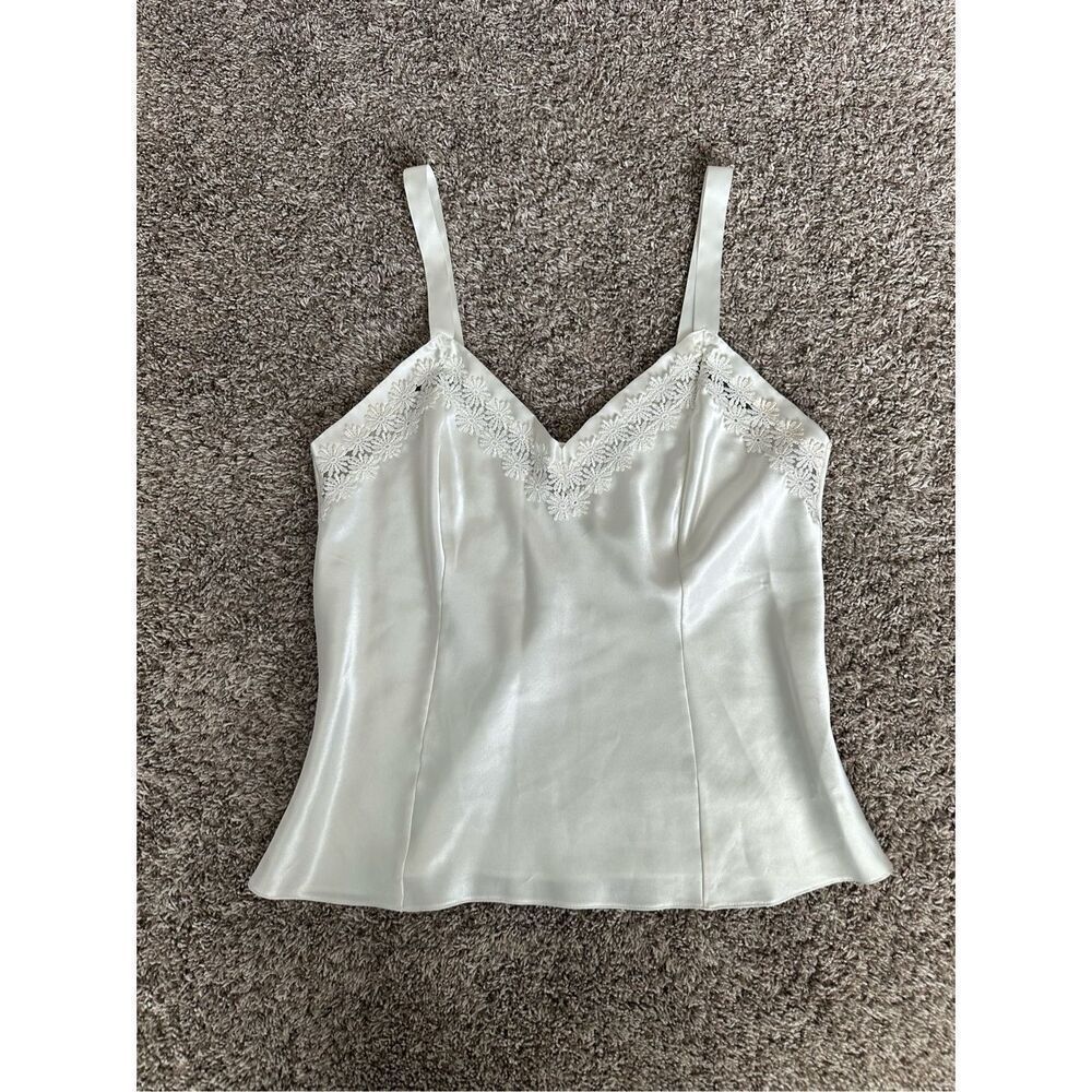 vintage marks & spencer silky stain lace trim tank top camisole size 14